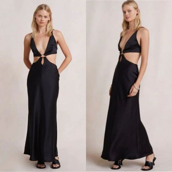 Bec & Bridge Felix Satin Maxi Black Dress Cut Out Size 4 - Picture 1 of 12